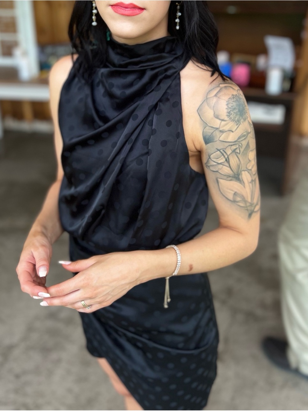 Showpo Halter Tie Scarf Draped Satin Mini Dress